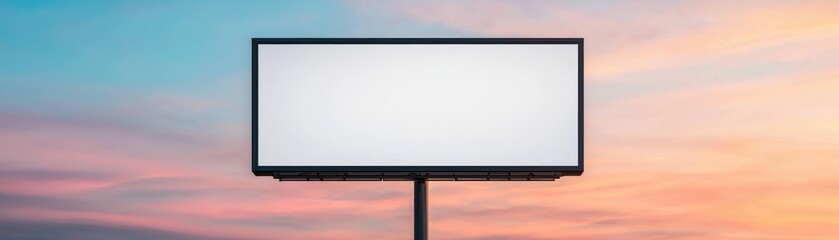 Obraz premium A blank billboard stands against a colorful sunset sky, providing a perfect canvas for advertisements and promotional messages.