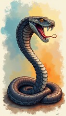 Fototapeta premium A vibrant and detailed illustration of a fierce snake, perfect for themes of danger, mythology, or nature in various creative projects.