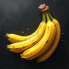 Fresh and vibrant bunch of ripe bananas on a dark background, perfect for food-related projects, cooking, health, and nutrition themes.