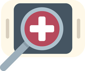 Magnifying glass focusing on medical app on smartphone screen, searching for healthcare information online