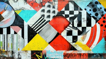 Obraz premium Graffiti wall with optical illusion effects, abstract street art blending reality and illusion