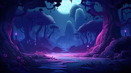 A Mystical Forest Path Illuminated by Moonlight and Glowing Plants