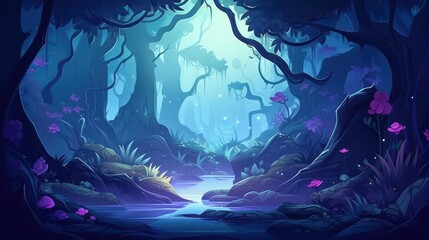 A Serene Stream Winding Through a Mystical Forest