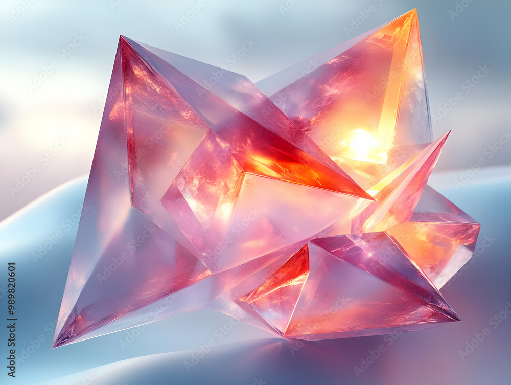 Poster vibrant crystal formations reflecting light against a soft backdrop, creating an ethereal and dynami