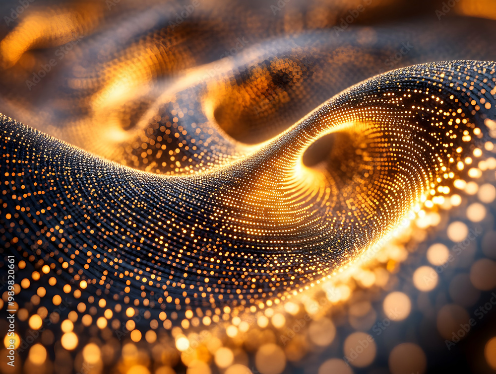 Poster abstract flow of light particles creating mesmerizing, swirling patterns in warm tones.