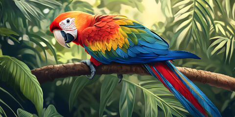 Vibrant parrot amidst tropical foliage