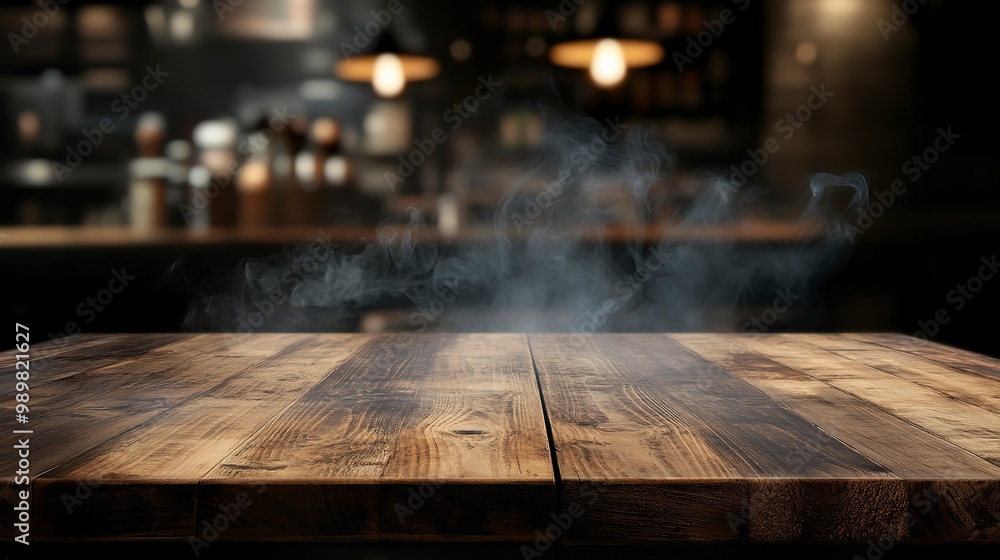 Aufkleber empty wooden table with smoke float up on dark background dark wood texture background surface with 