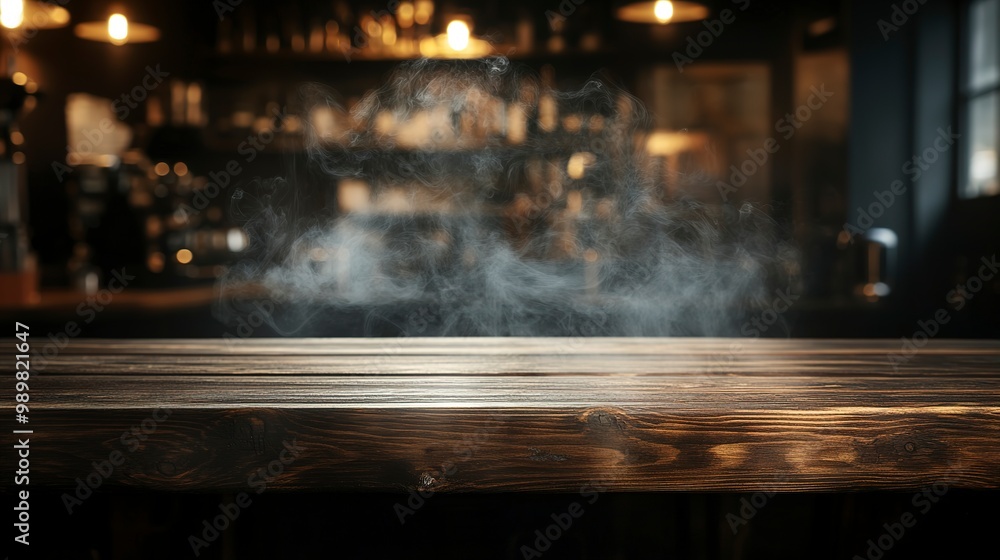 Aufkleber empty wooden table with smoke float up on dark background dark wood texture background surface with 