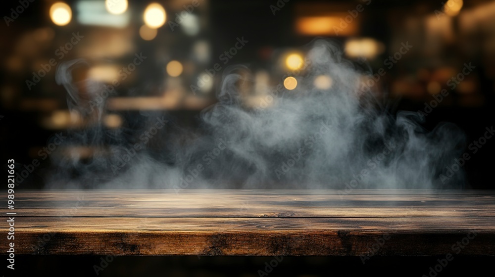 Aufkleber empty wooden table with smoke float up on dark background dark wood texture background surface with 