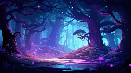 Ethereal Forest Landscape with Glowing Plants and a Stream