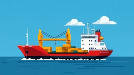 Cargo ship sailing on blue ocean waters.