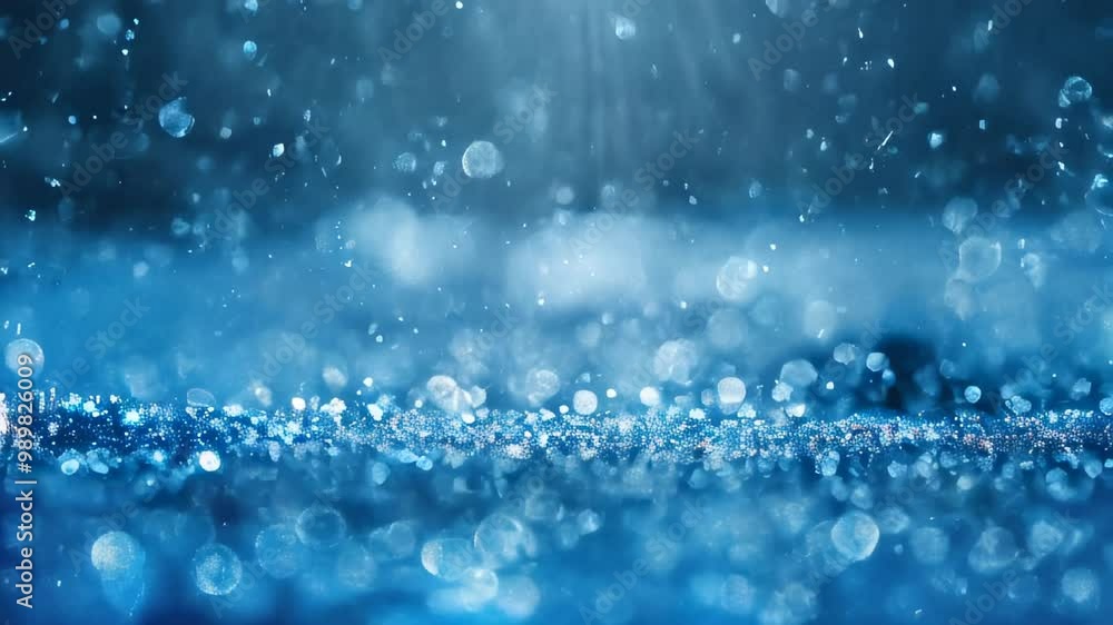 Poster a mesmerizing abstract background of water droplets with blue bokeh effects, creating a serene and d