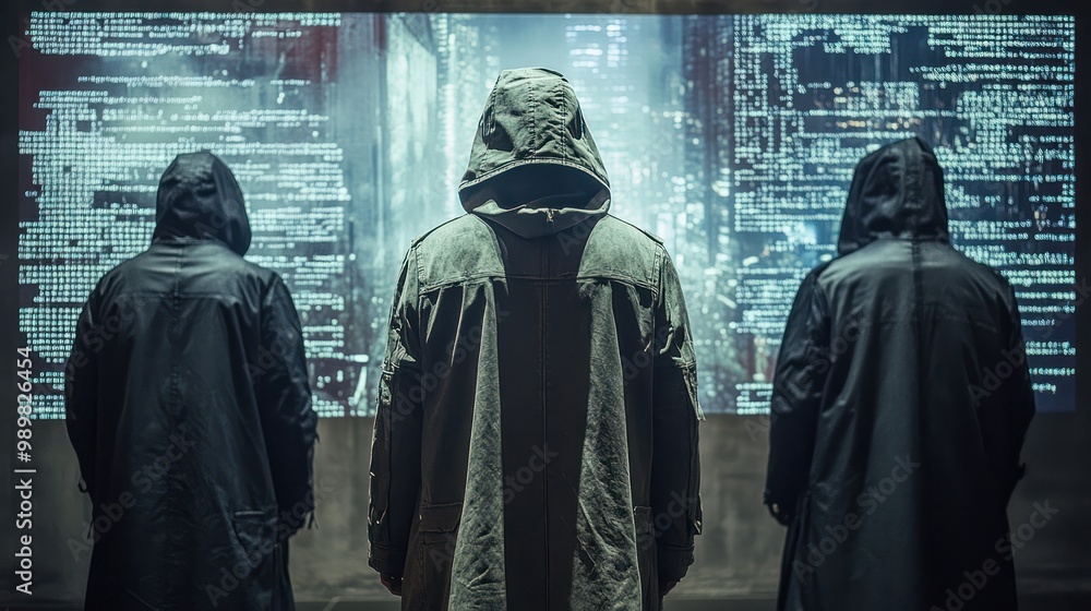 Poster hackers looking at code