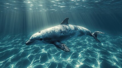 Fototapeta premium Dolphin Swimming in Sunbeams