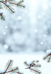 Snowy winter with fir branches and copy space background for text