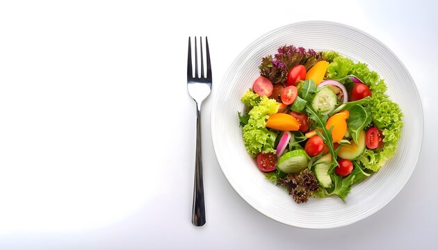 Top view a white plate Special delicious various kinds of vegetable healthy salad . Copy Space, World Food Day concepts