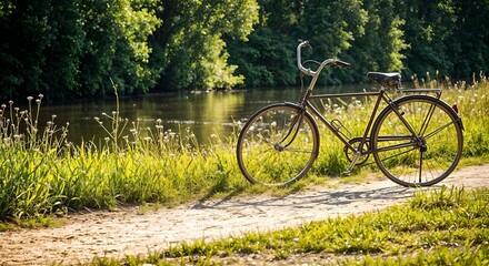 Fototapeta premium photorealistic of classic becycle at the river side