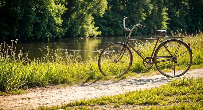 photorealistic of classic becycle at the river side