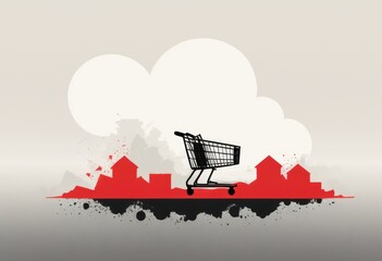 Naklejka premium Landfill merging into city pollution environmental impact consumerism polluted skyline, Generative AI