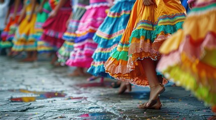 Fototapeta premium Colorful traditional skirts in festive dance parade
