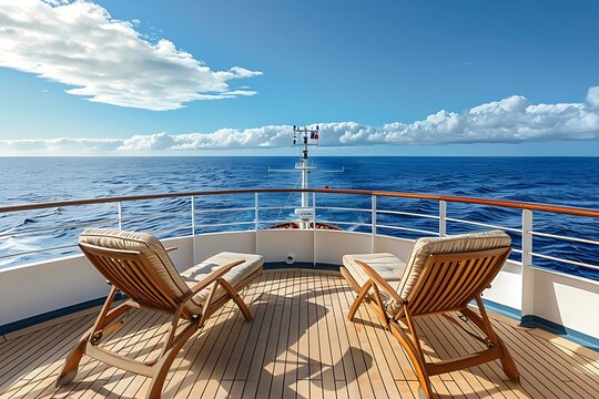 View of the deck of a cruise ship during a beautiful sunset.