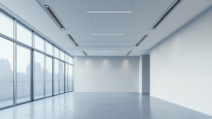 Fototapeta premium A suspended ceiling with halogen spot lamps is a modern design feature where the ceiling is mounted below the original structure, with embedded halogen spotlights providing focused, adjustable lightin