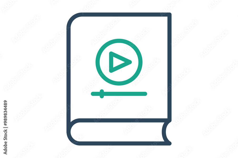 Aufkleber tutorial icon. line icon style. book with play sign. icon related to online course. education elemen