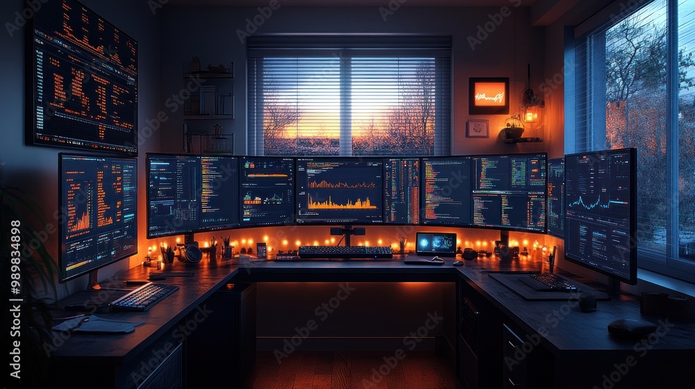 Poster programmer's workstation at dusk