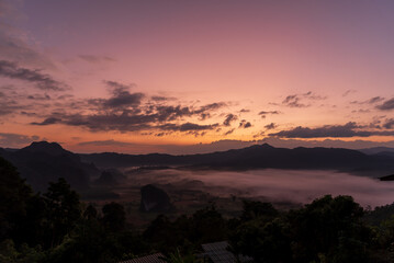 Violet purple sky in morning scenery Vibrant colorful blue sky summer time on sunrise. Natural beautiful landscape. Beauty purple sky romantic dramatic landscape cloudy outdoor paradise in sunset