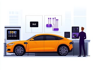 Electric car in auto service station