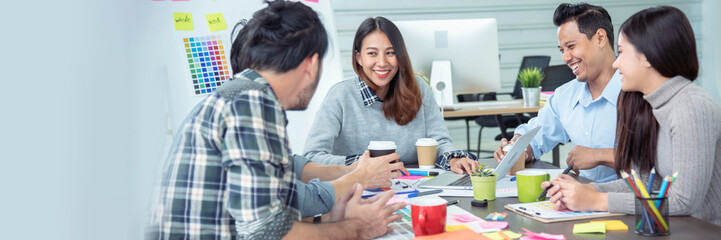 Banner Diversity multiethnic team group of business people Present meeting conference room...