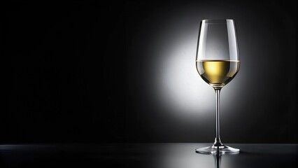 Single glass of white wine, dark background