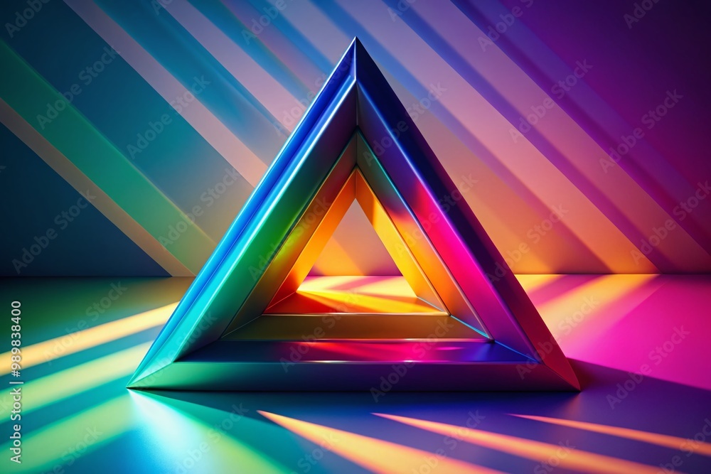 Poster abstract 3d triangle shape with vibrant colors and shadows on a smooth surface for design use