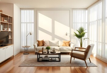 Shining beautiful room with sofa and chair modern living room with fireplace