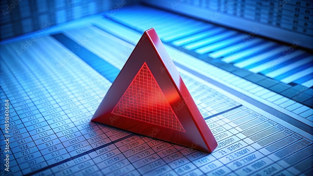 Aufkleber abstract red triangle on a spreadsheet background, symbolizing data analysis and business growth