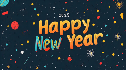 Naklejka premium 2025 with gentle, rounded edges and a minimalist Happy New Year line in the corner