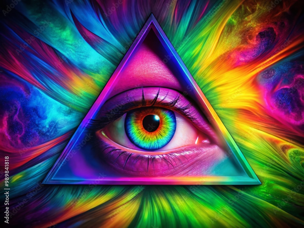 Poster abstract triangle with an eye symbol representing vision, insight, and perception in modern design