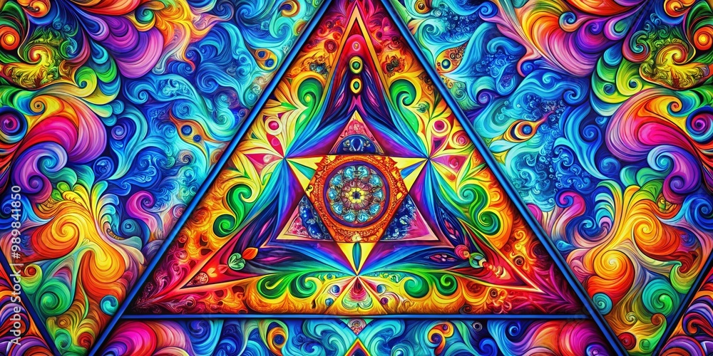 Poster abstract trippy triangle design with vibrant colors and psychedelic patterns for artistic inspiratio