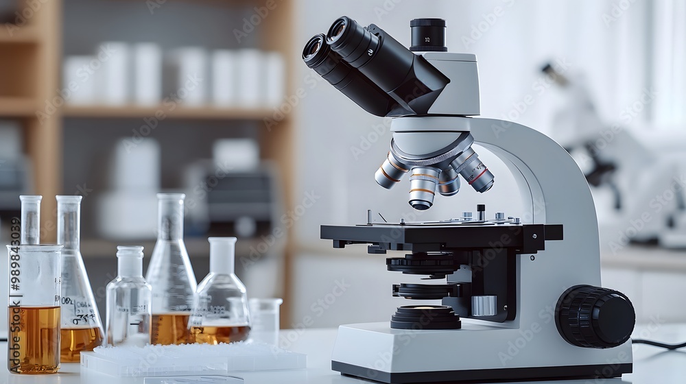 Poster a modern microscope in a laboratory setting