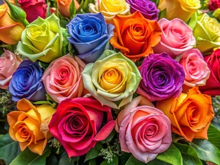 Naklejka premium A Dozen Beautiful Roses in Various Colors Arranged Elegantly for Celebrations and Special Occasions