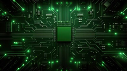 Fototapeta premium Green circuit board with glowing elements