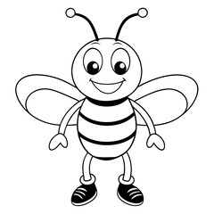 minimalist funny bee outline with white background 