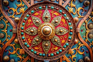 Antique shield and scroll design symbolizing protection, knowledge, and ancient traditions in art