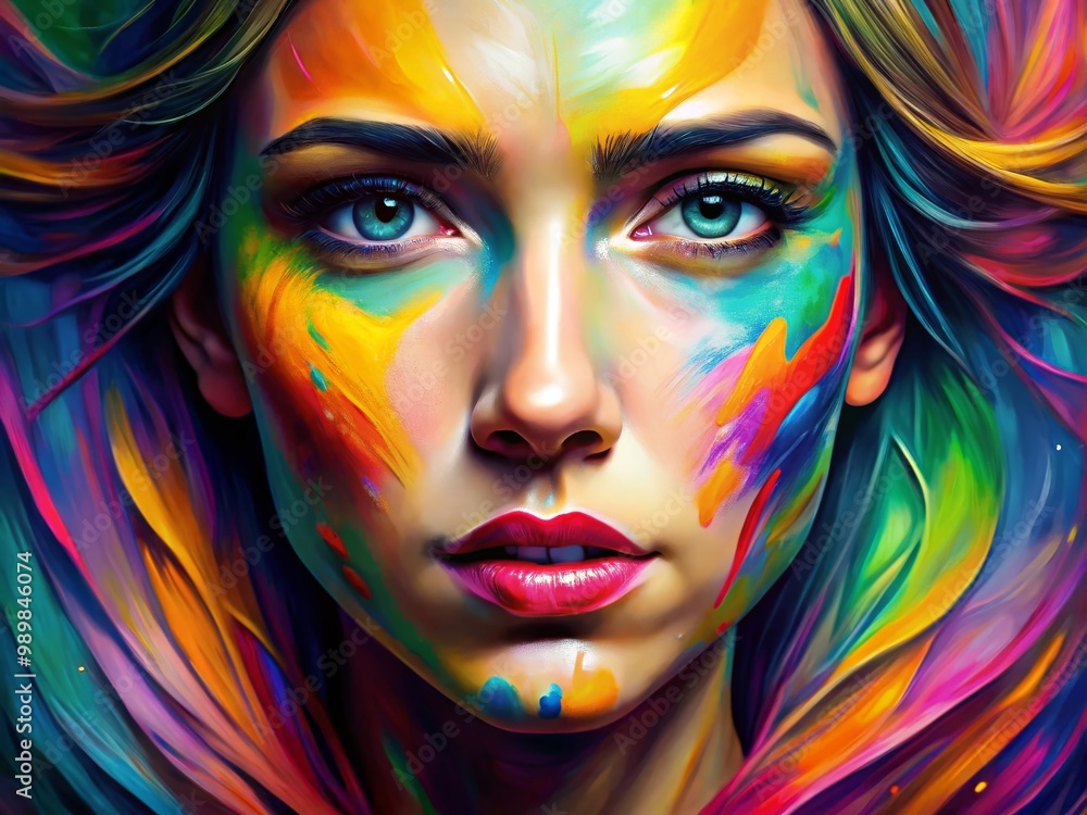 Poster artistic representation of a face drawn from an angle with emphasis on features and expressions