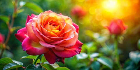 Beautiful Abraham Lincoln Rose Blooming in a Garden with Soft Focus and Natural Light Background