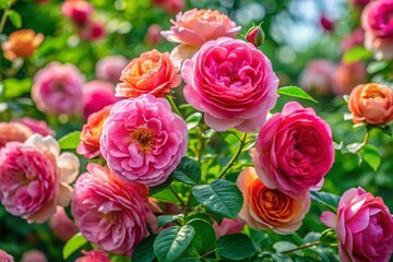 Obraz premium Beautiful Centifolia Roses in Bloom with Delicate Petals and Lush Green Foliage in Natural Light