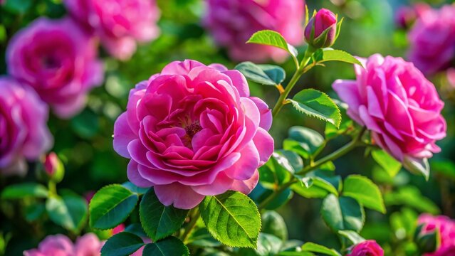 Beautiful Centifolia Rose Plant with Soft Pink Petals and Lush Green Foliage in Natural Light