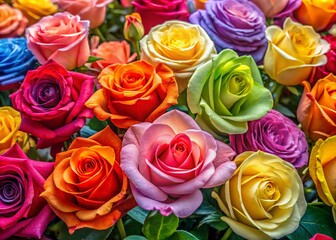 Beautiful Collection of Multicolored Roses in Full Bloom Showcasing Nature's Vibrant Palette