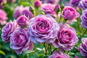 Fototapeta premium Beautiful Lavender Pink Roses in Bloom Showcasing Their Delicate Petals and Romantic Appeal