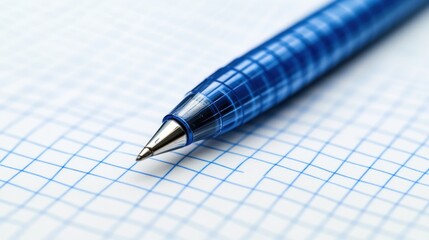 A blue pen resting on graph paper, ready for writing or drawing.